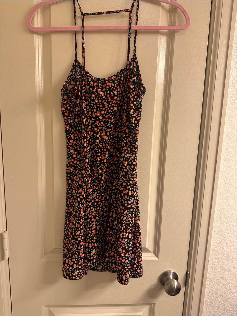 Forever 21 Black Floral Slip Dress with Orange & Pink Flowers
